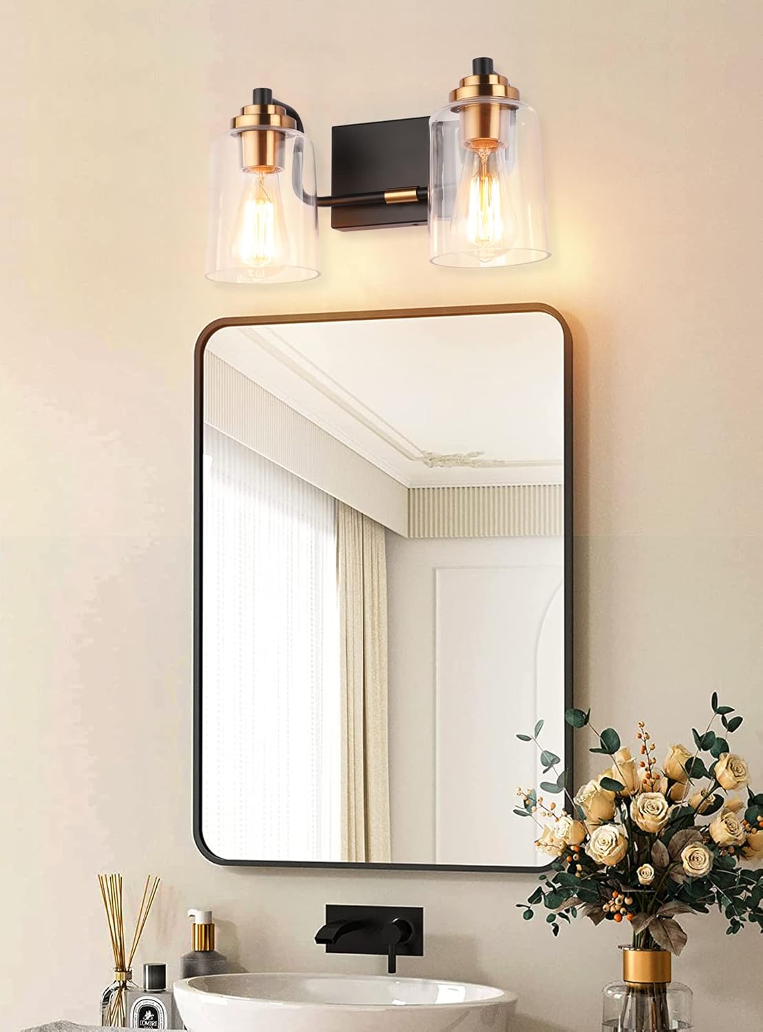 2 lights vanity light black fixtures light glass, metal wall light