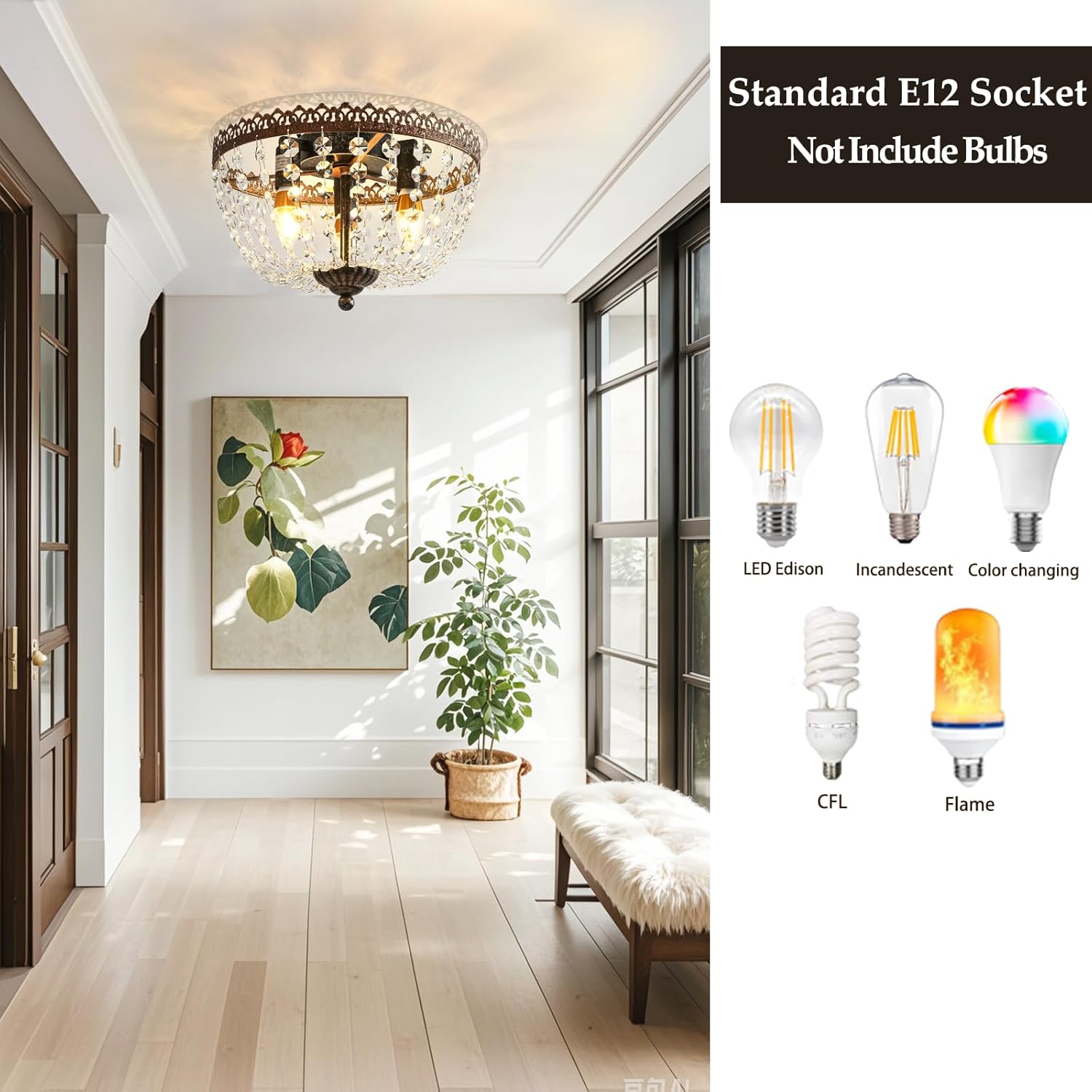 3-lights chandelier light bronze hallway light crystal, metal ceiling light