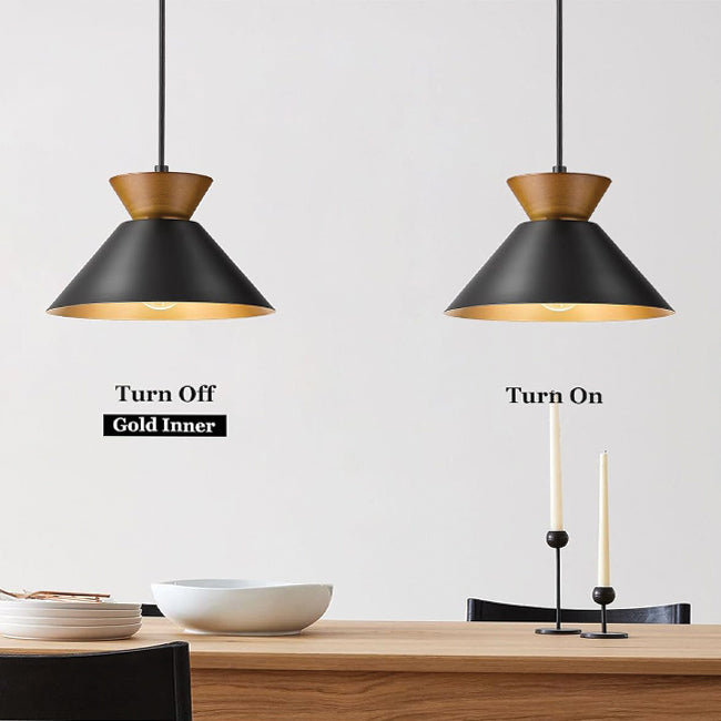 Farmhouse hanging lamp black pendant light metal,wood bedroom light