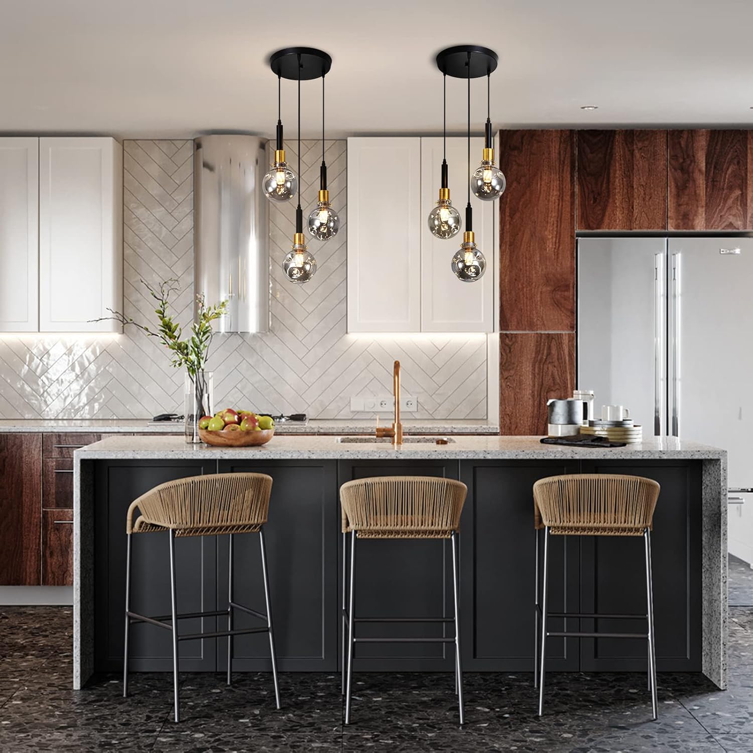 3-light pendant light black and gold kitchen light glass, acrylic hanging light