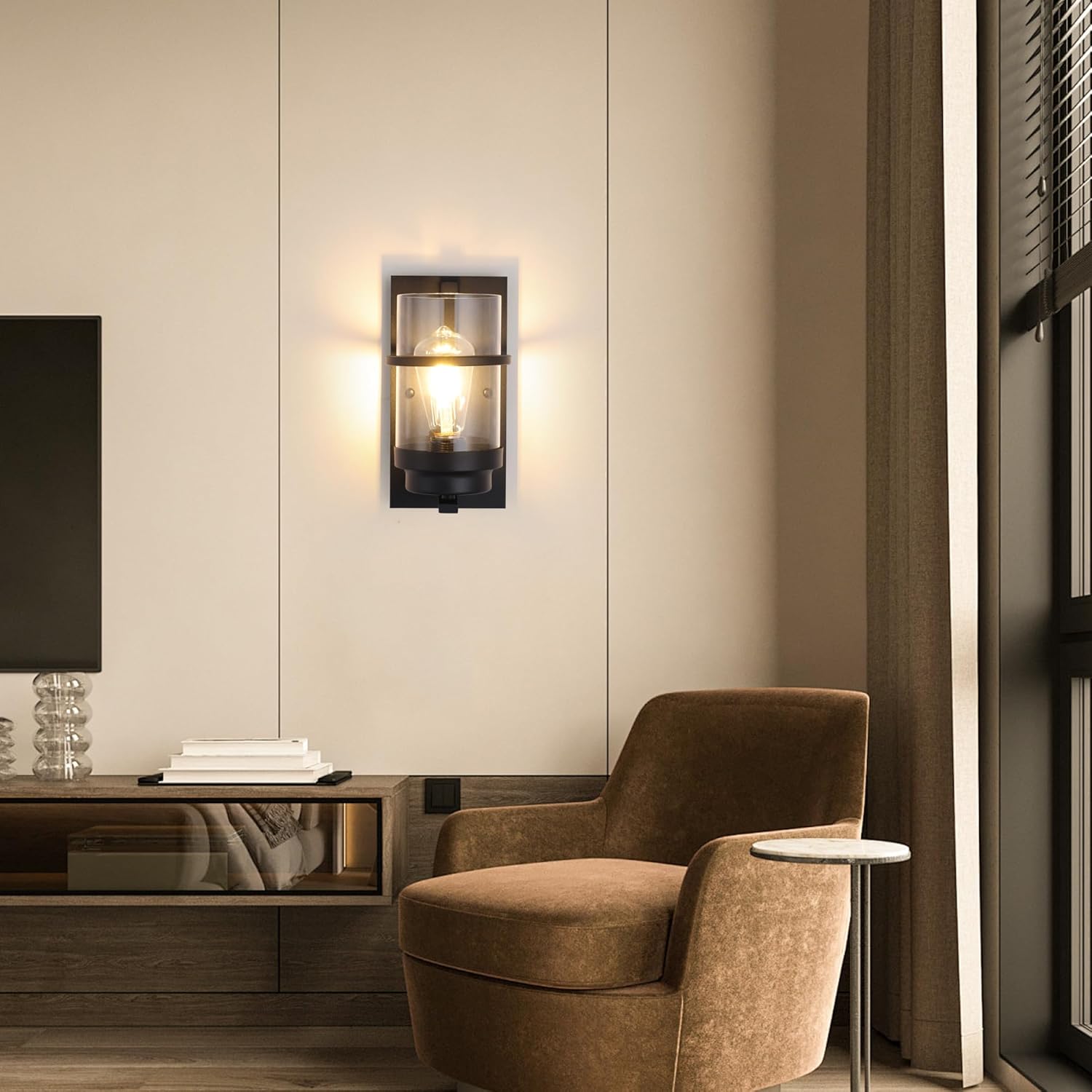 1-light vanity light sandy black wall light glass, iron bedroom light