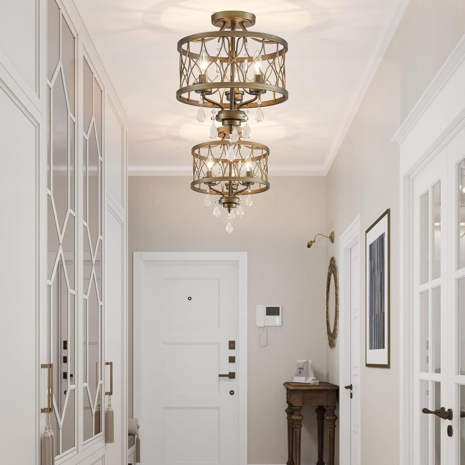 3-light entryway light bronze pendant ceiling lamp metal crystal chandelier light