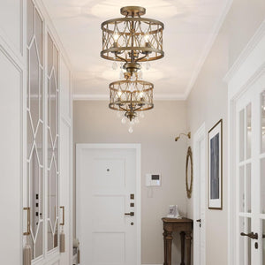 3-light entryway light bronze pendant ceiling lamp metal crystal chandelier light