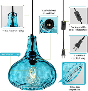 14.7 ft cord pendant light blue hanging light glass,metal bedroom light