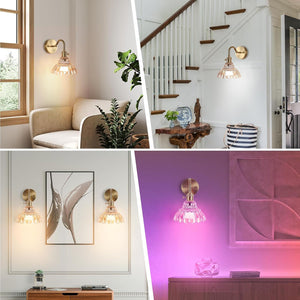 Set of two fixtures light gold bedroom light glass, metal wall light