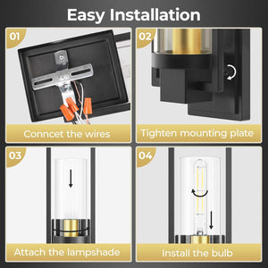 Wall light black and gold hallway light aluminum, glass bedroom light