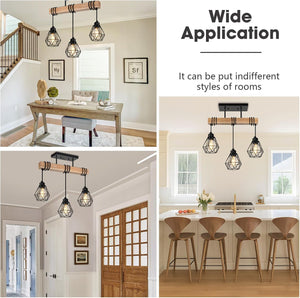 3-lights hallway light black pendant light wood, metal kitchen light