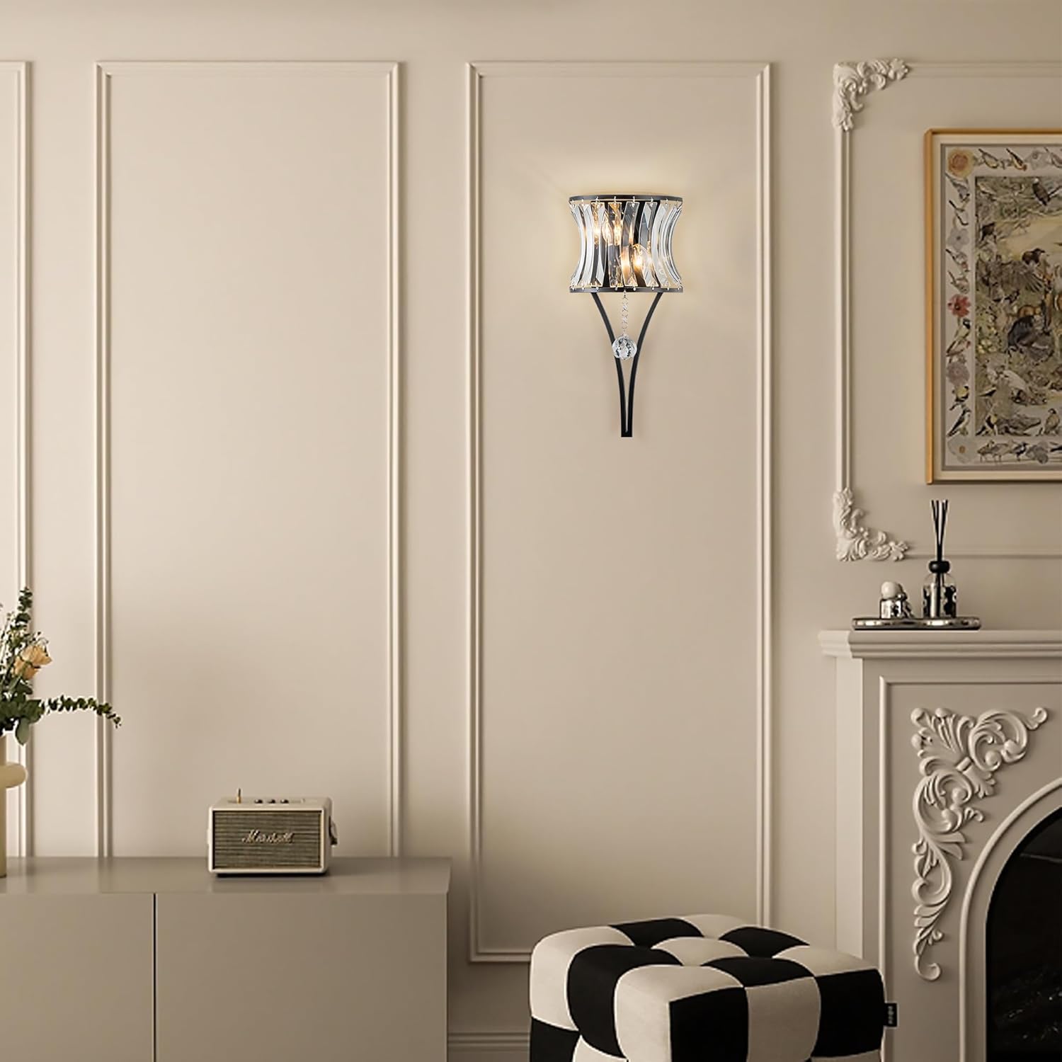 2 Light mount light black wall light metal, crystal bedroom light