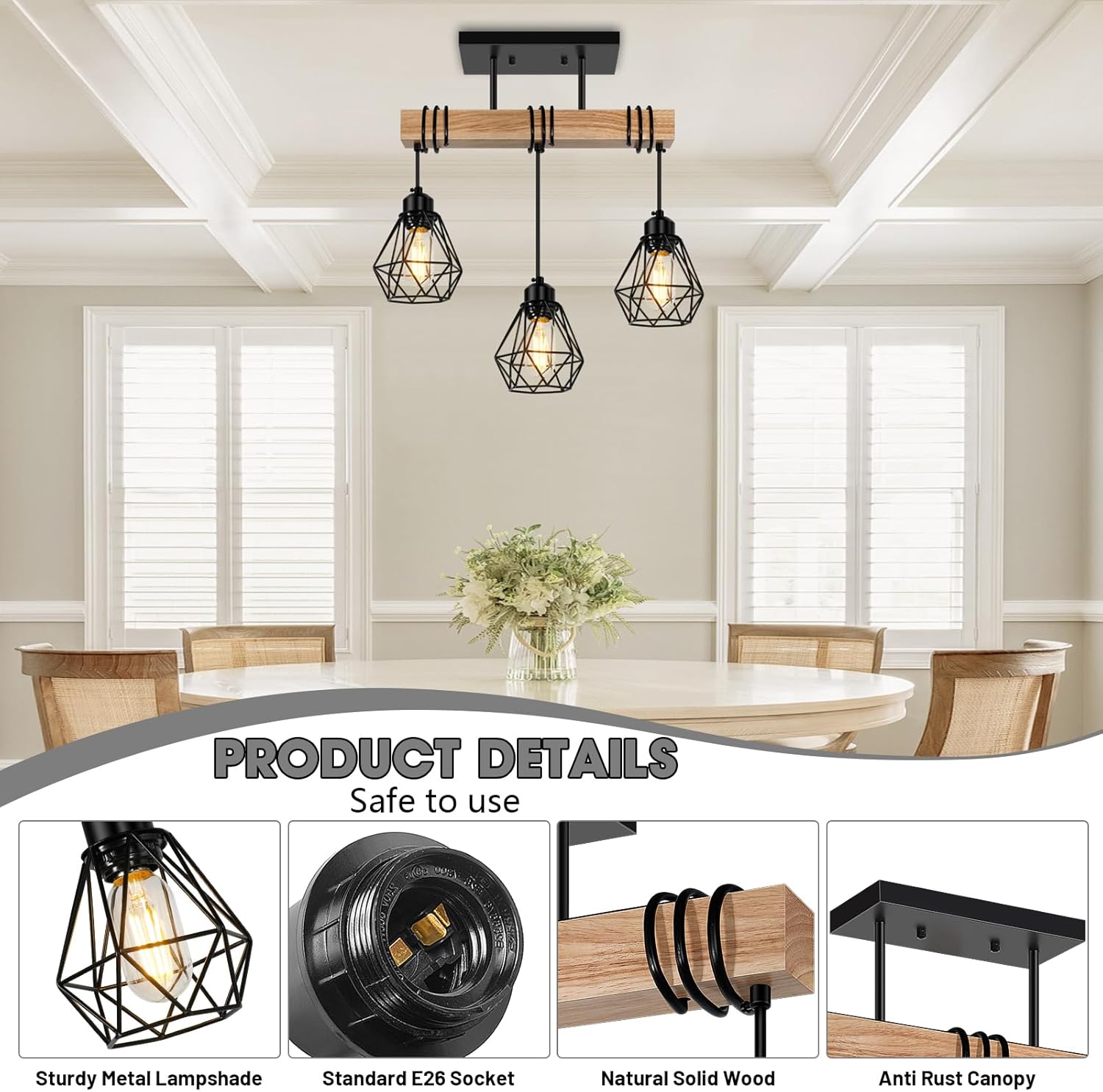 3-lights hallway light black pendant light wood, metal kitchen light