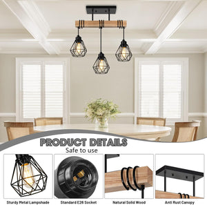3-lights hallway light black pendant light wood, metal kitchen light