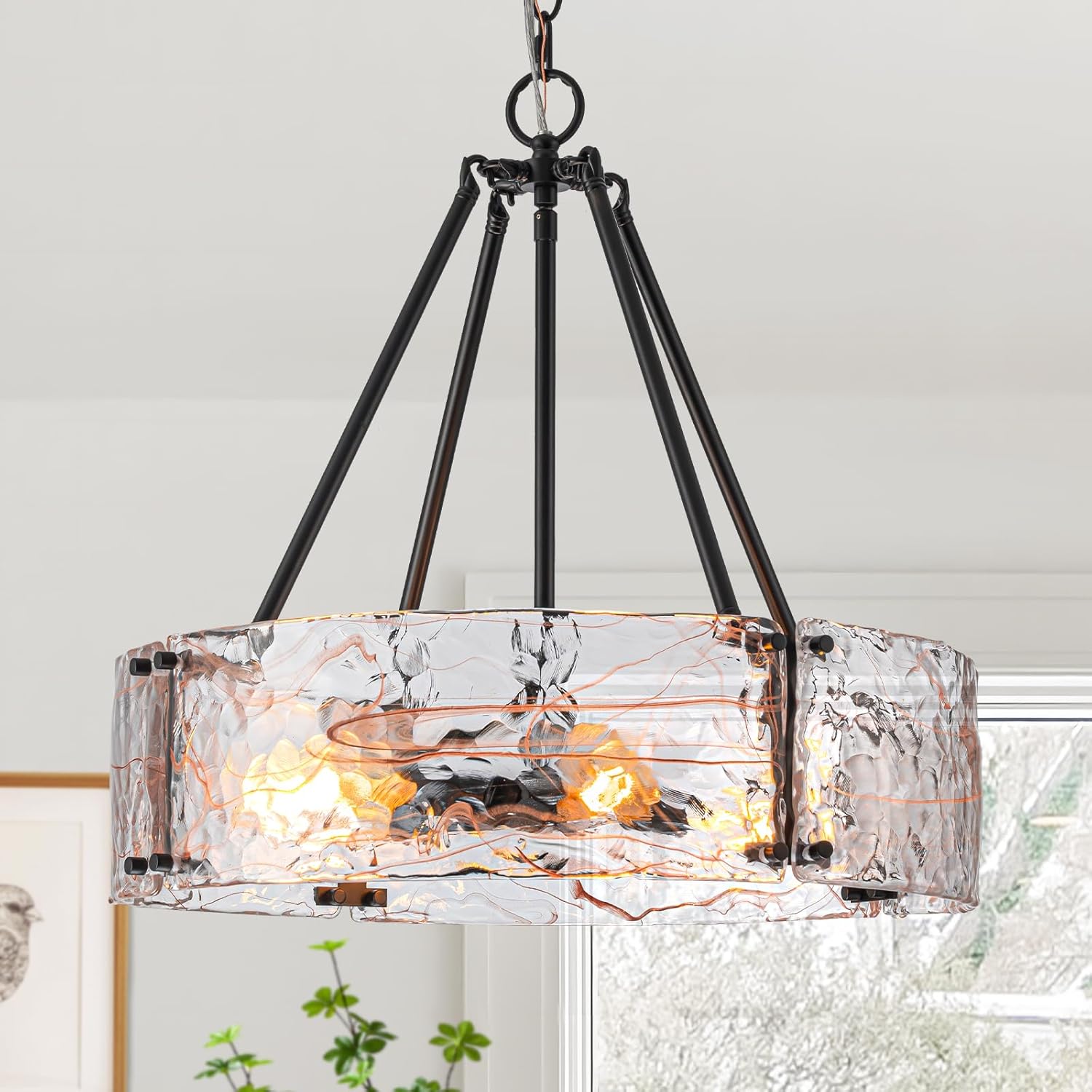 20.7 inch modern pendant light matte black dining room light glass, metal entryway light