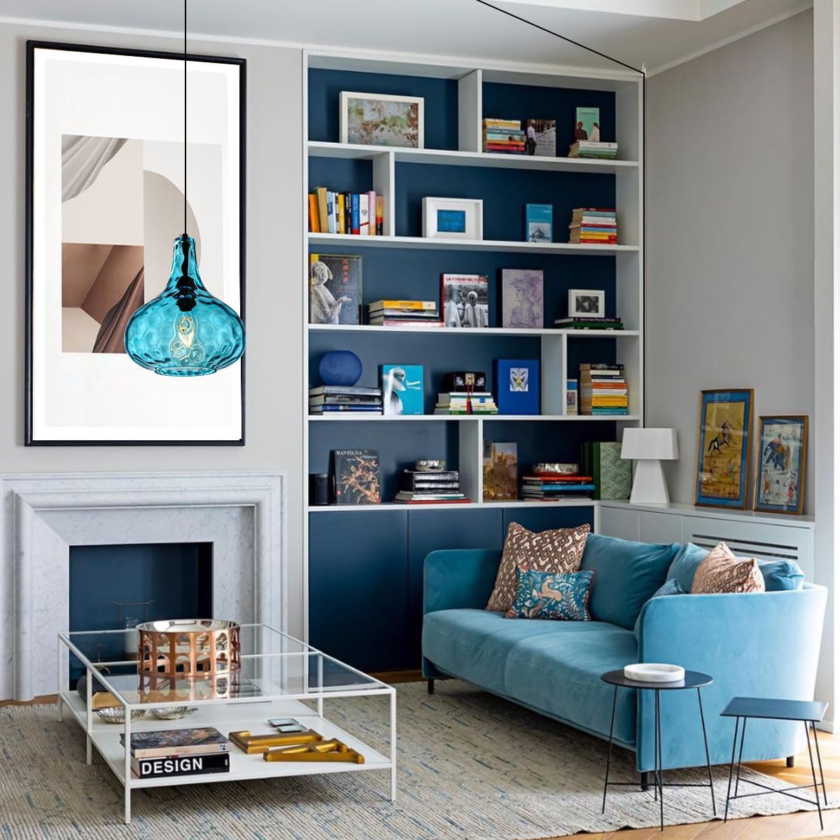 14.7 ft cord pendant light blue hanging light glass,metal bedroom light