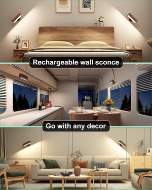Set of 2 wireless light black walnut wall light wood, aluminum entryway light