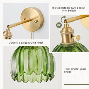 Set of 2 flower light green vintage light glass, metal wall light