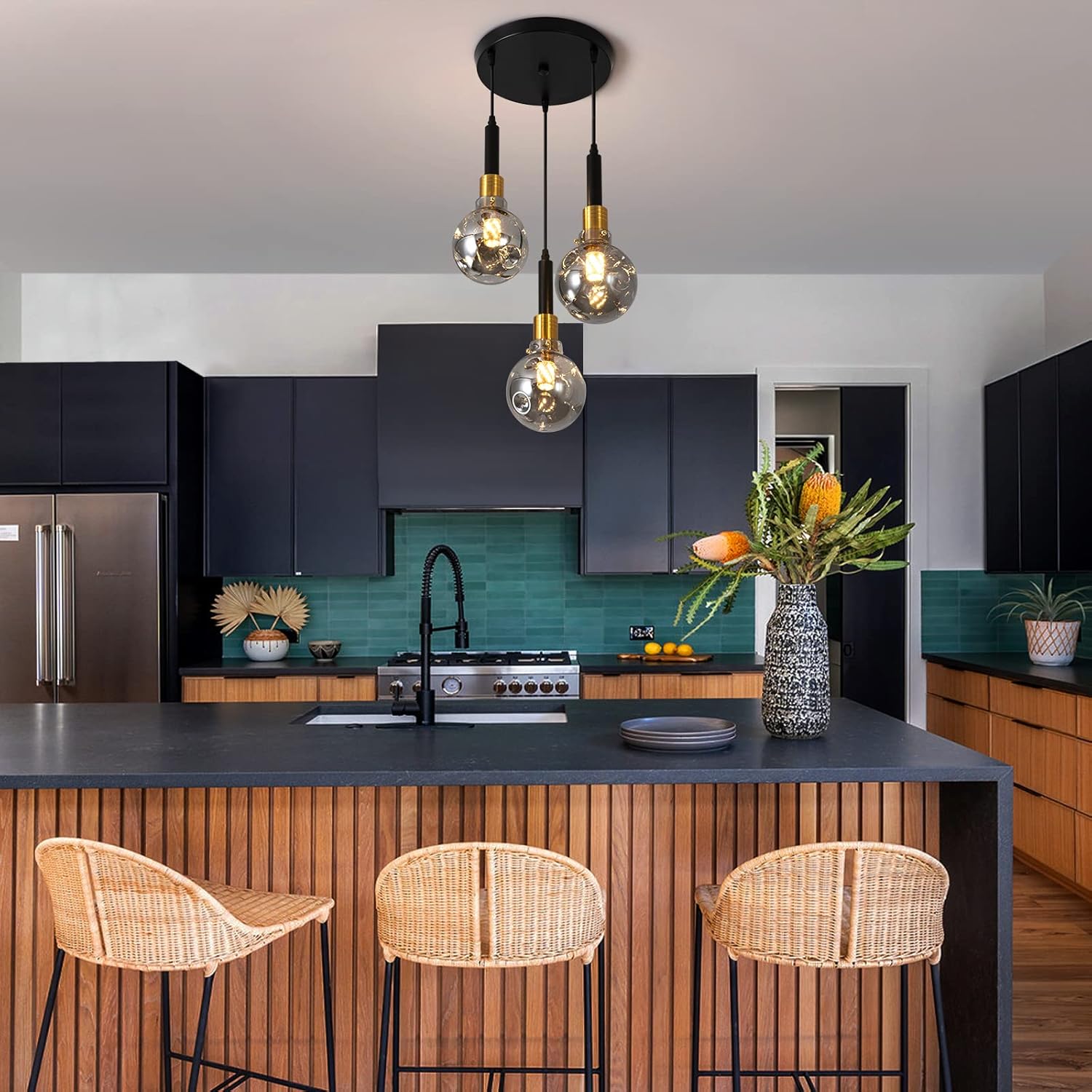 3-light pendant light black and gold kitchen light glass, acrylic hanging light