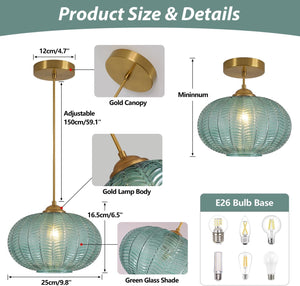Mid century modern chandelier light green pendant light glass, metal hanging light