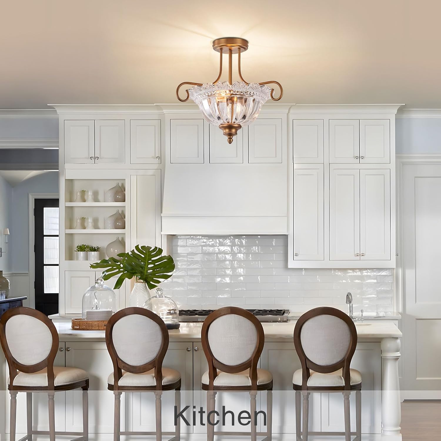 2-bulb flush mount light brass ceiling light glass, metal kitchen light