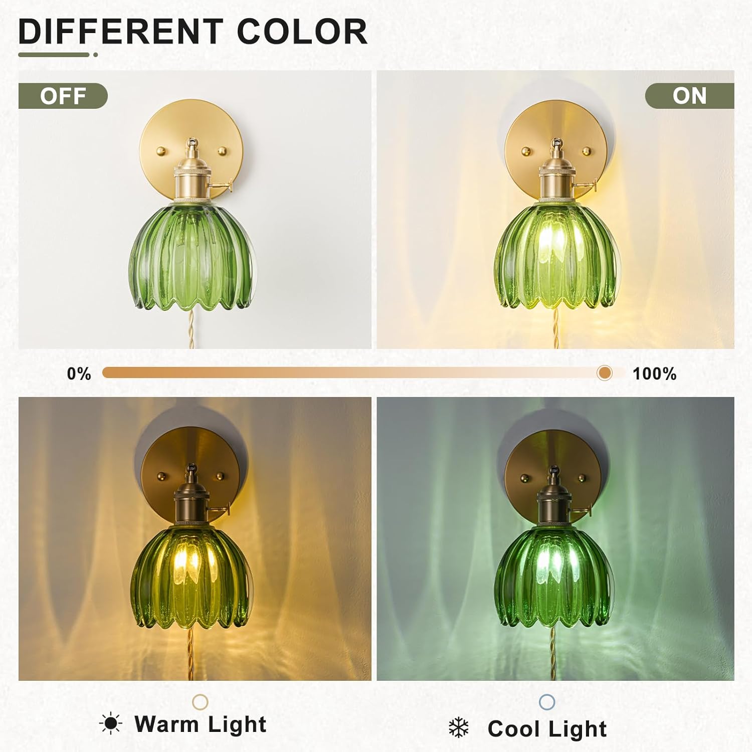 Set of 2 flower light green vintage light glass, metal wall light