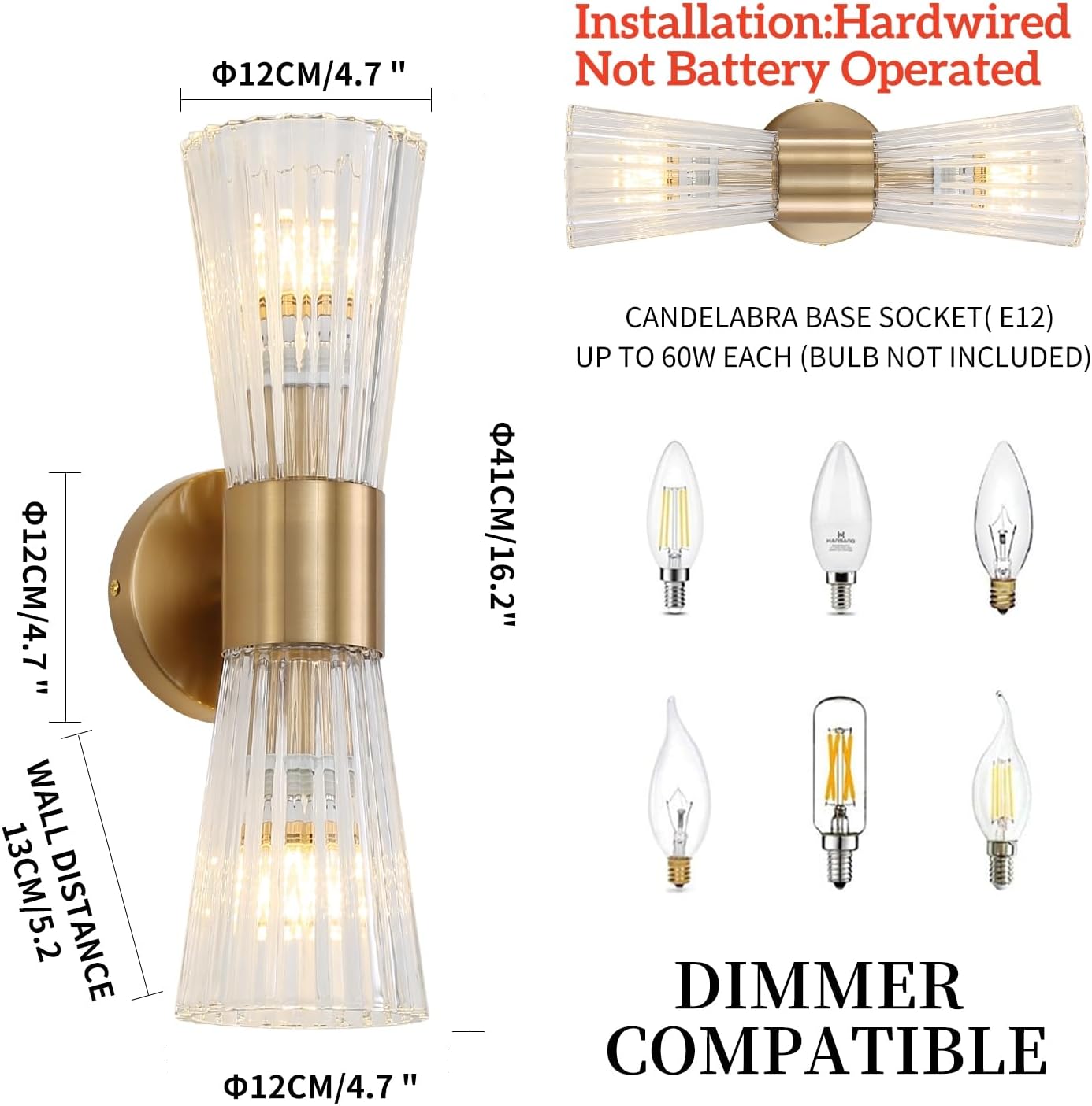 2-light vanitys light gold mounted light glass, metal wall light