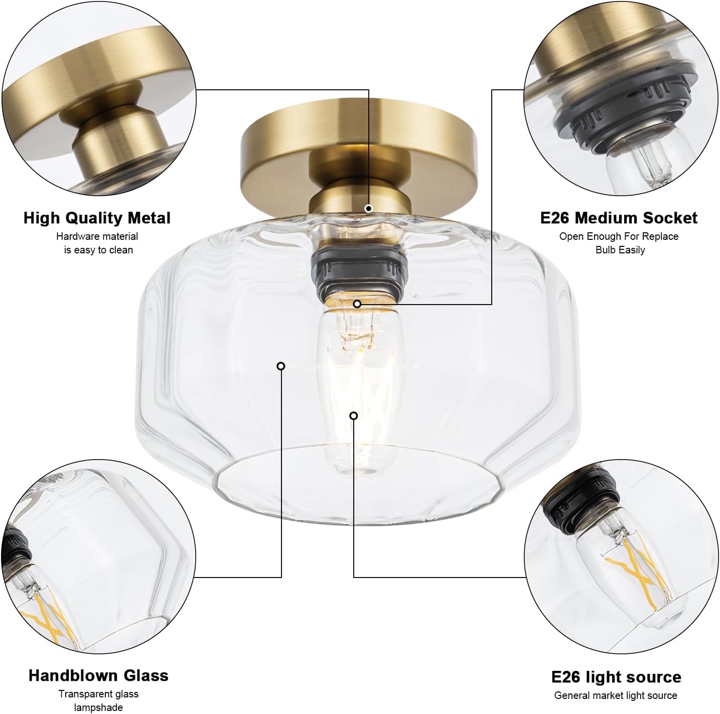 Led bathroom light gold ceiling light glass, metal laundry light
