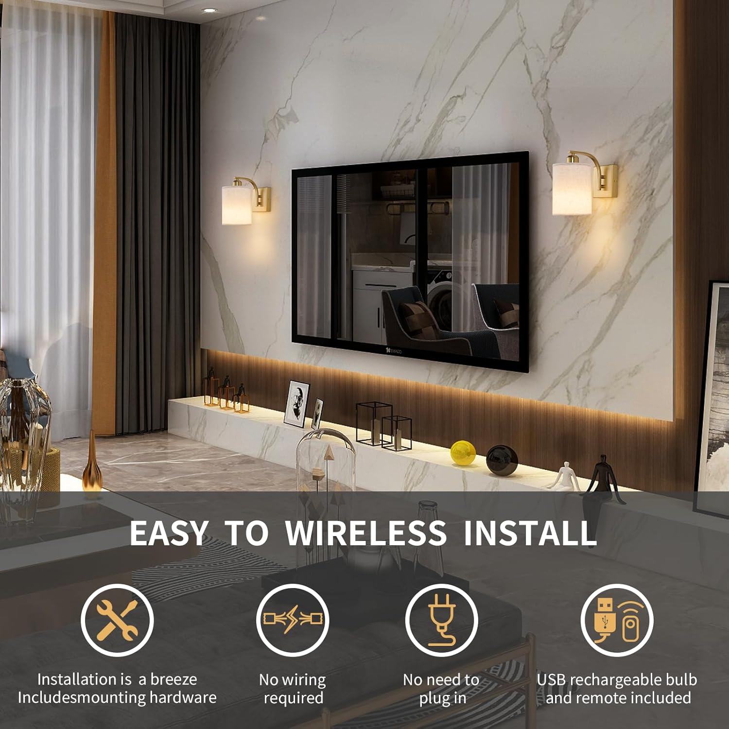 Led bedroom light gold wall light iron wireless light