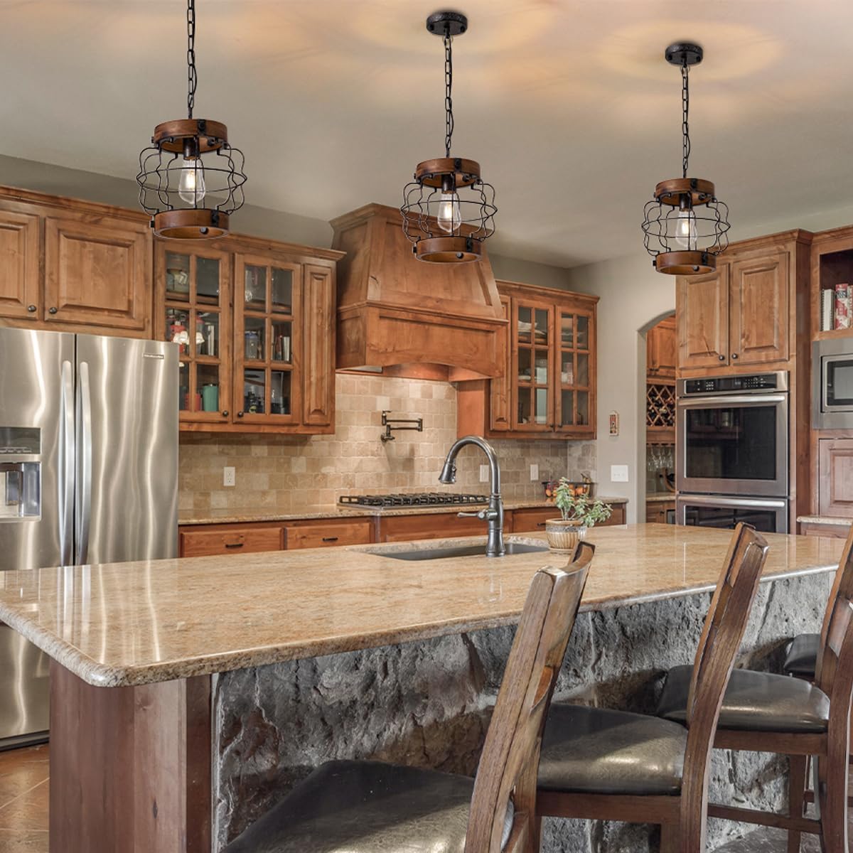 Farmhouse hallway light brown pendant light wood metal kitchen light