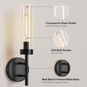Set of 2 wall light black vanity light glass, metal bedroom light
