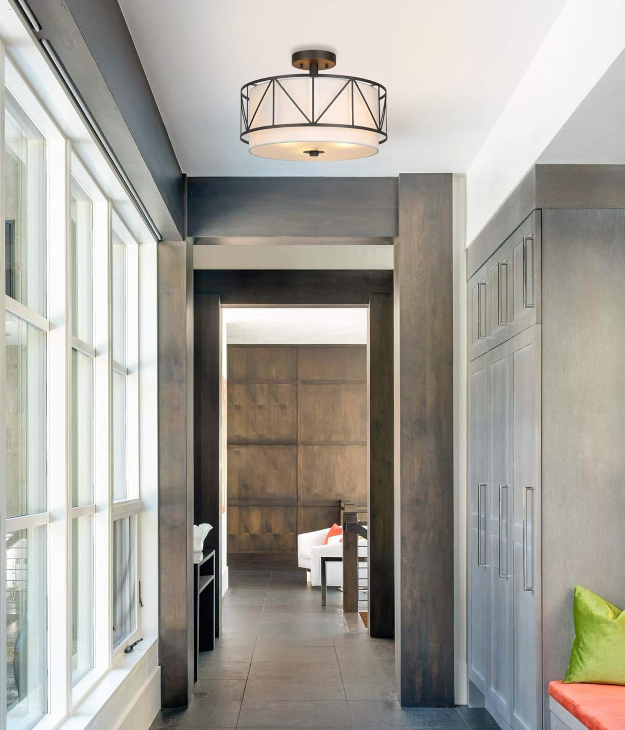 16 inch bedroom light bronze ceiling light iron+fabric drum light