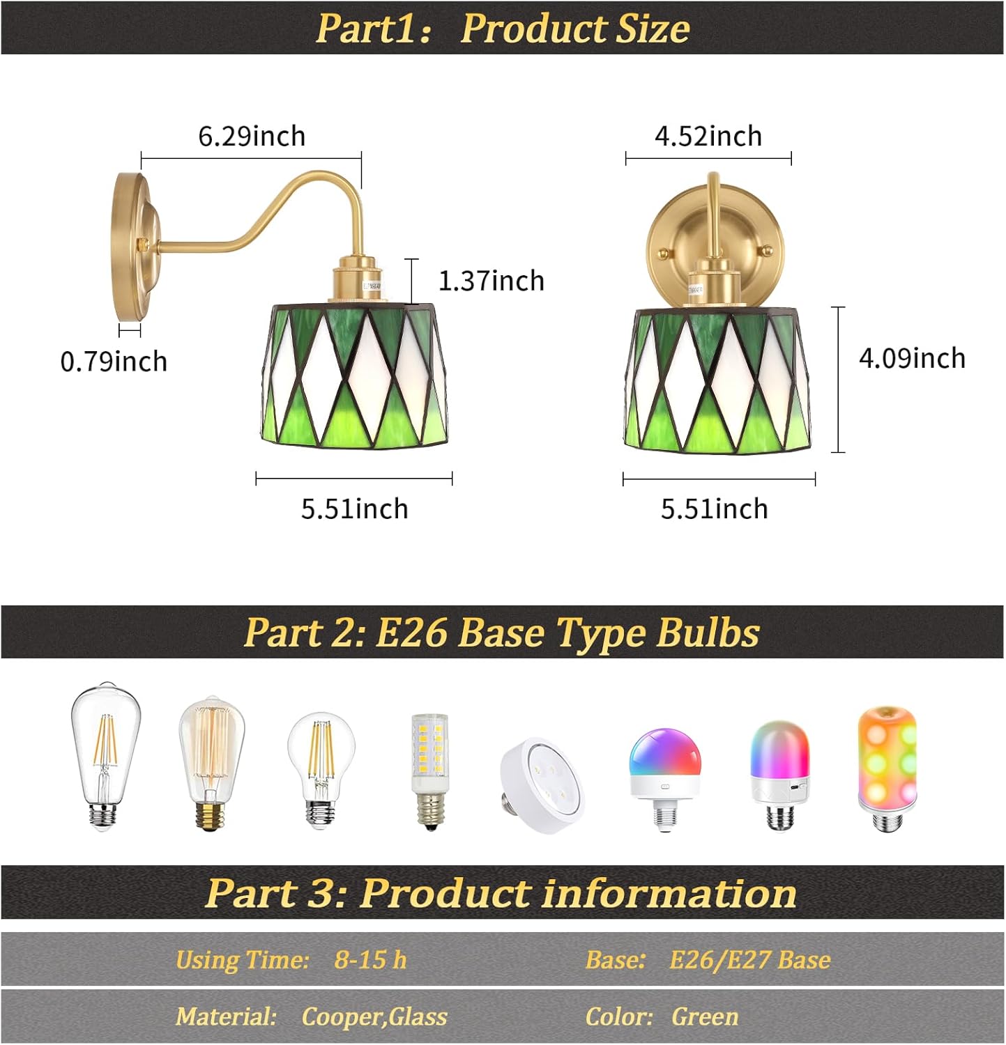 Led bedroom light green checker wall light glass hallway light