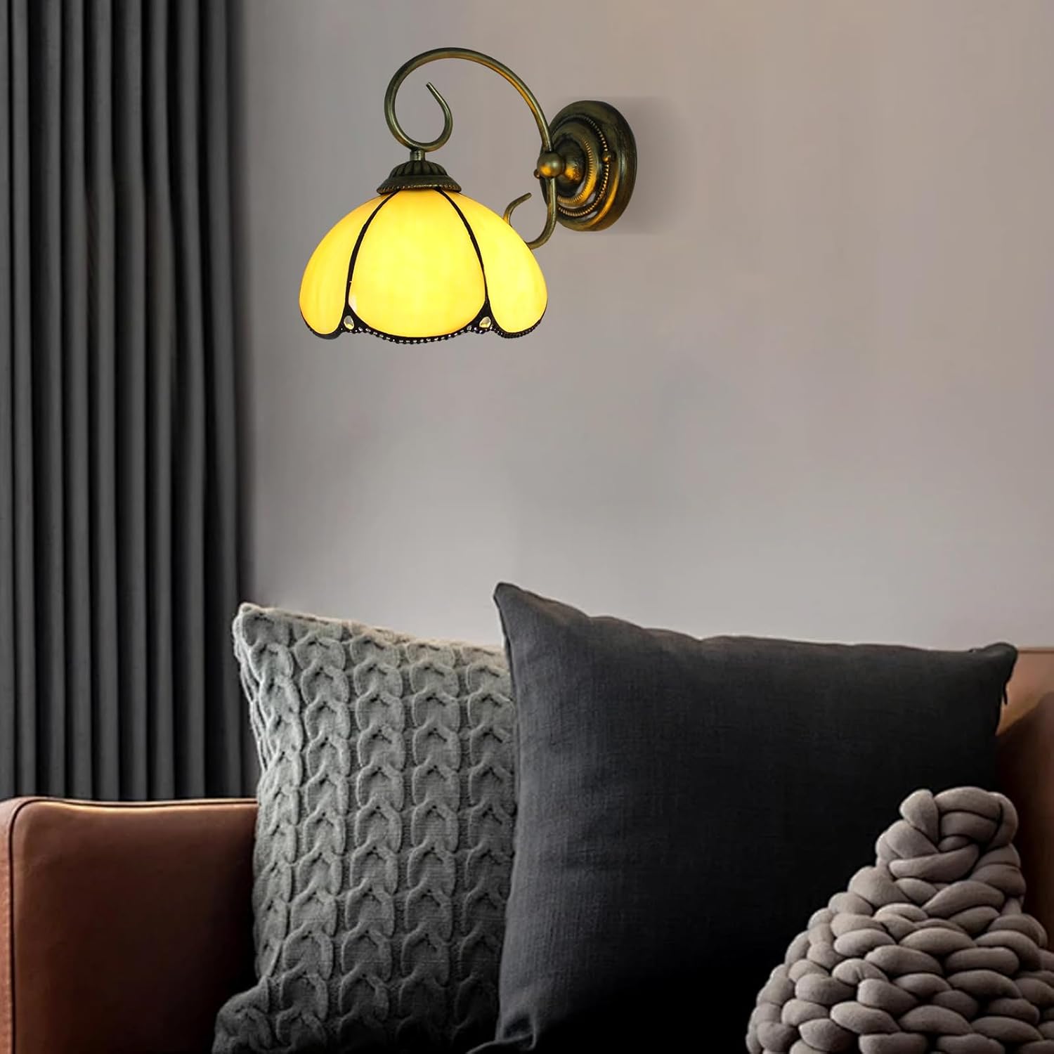 8 inch vintage wall light yellow mounted light glass, iron hardwired light
