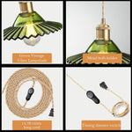 14.76ft long cord dinning room light green plug-in light glass pendant light