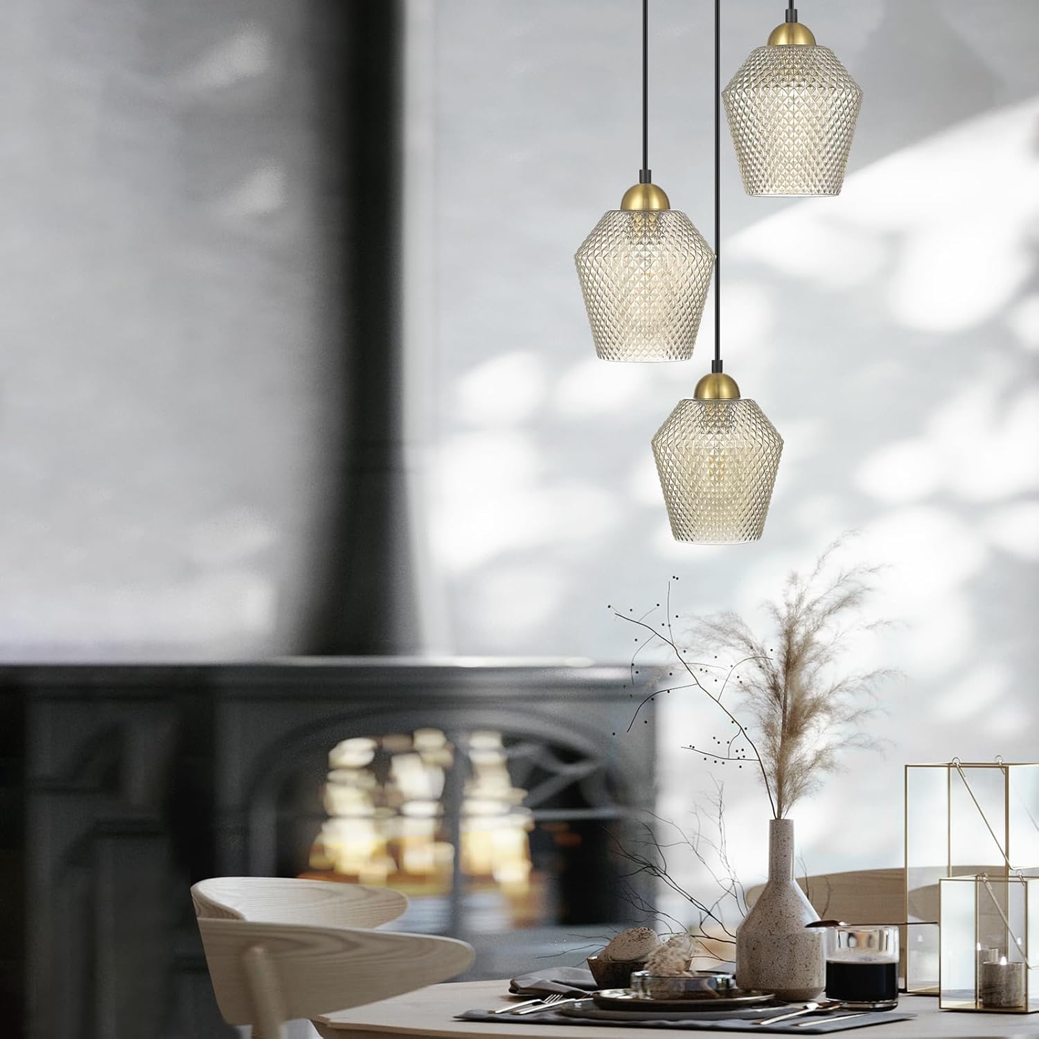 3-light hanging light cognac glass pendant lights glass decoration light