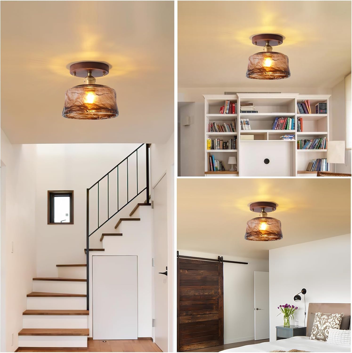 Modern ceiling light brown hallway light wood, brass, glass entry way light