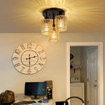 3-lights ceiling light black kitchen light rattan, metal flush mount light