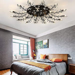 15-lights modern ceiling light black chandeliers light crystal+metal leaf ceiling light