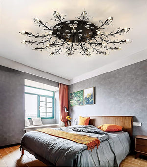 15-lights modern ceiling light black chandeliers light crystal+metal leaf ceiling light