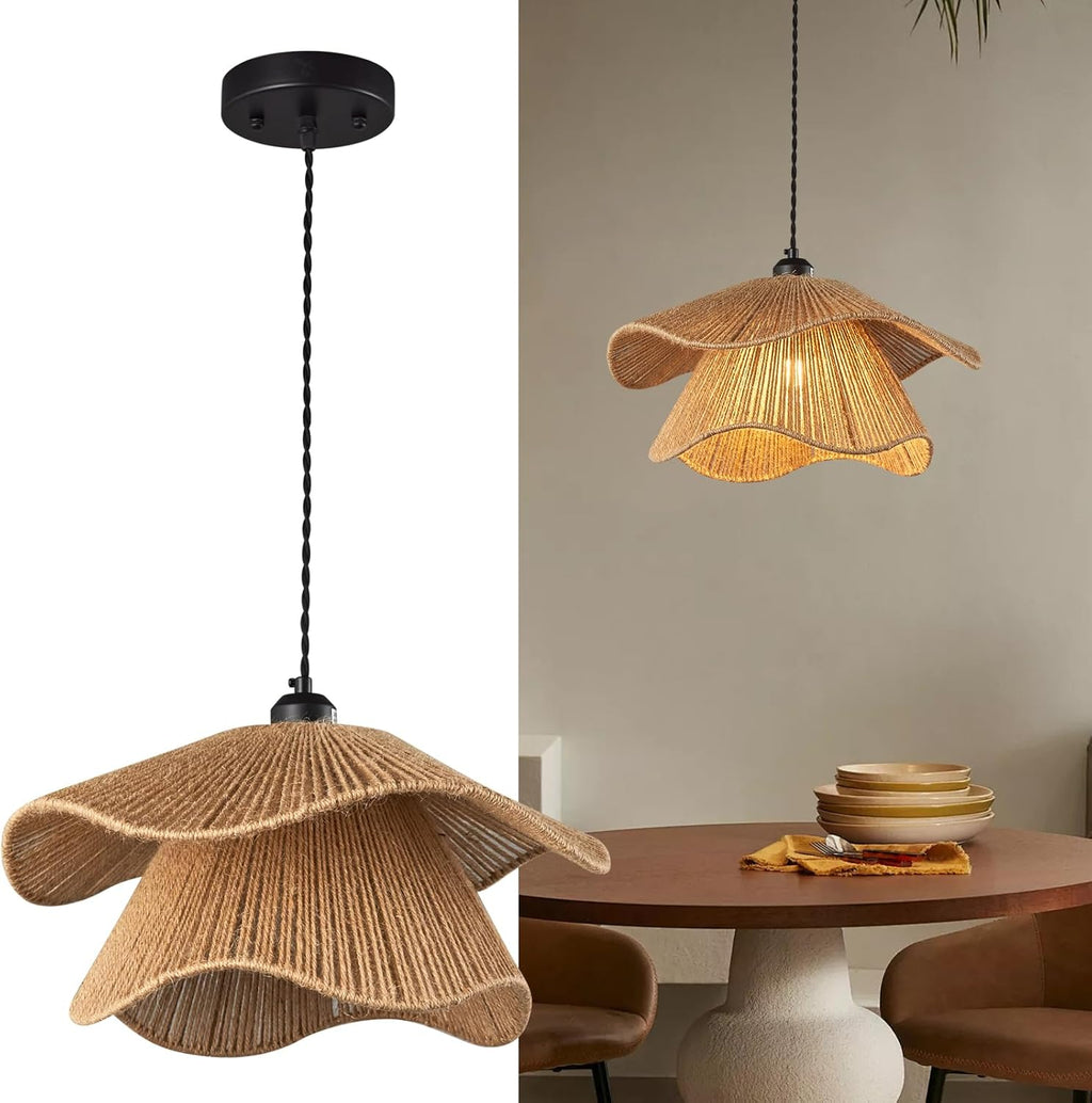 Farmhouse kitchen island light dark brown pendant light rattan hallway light