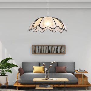 24 inch chandelier light black/white hanging light metal + plant silk pendant light