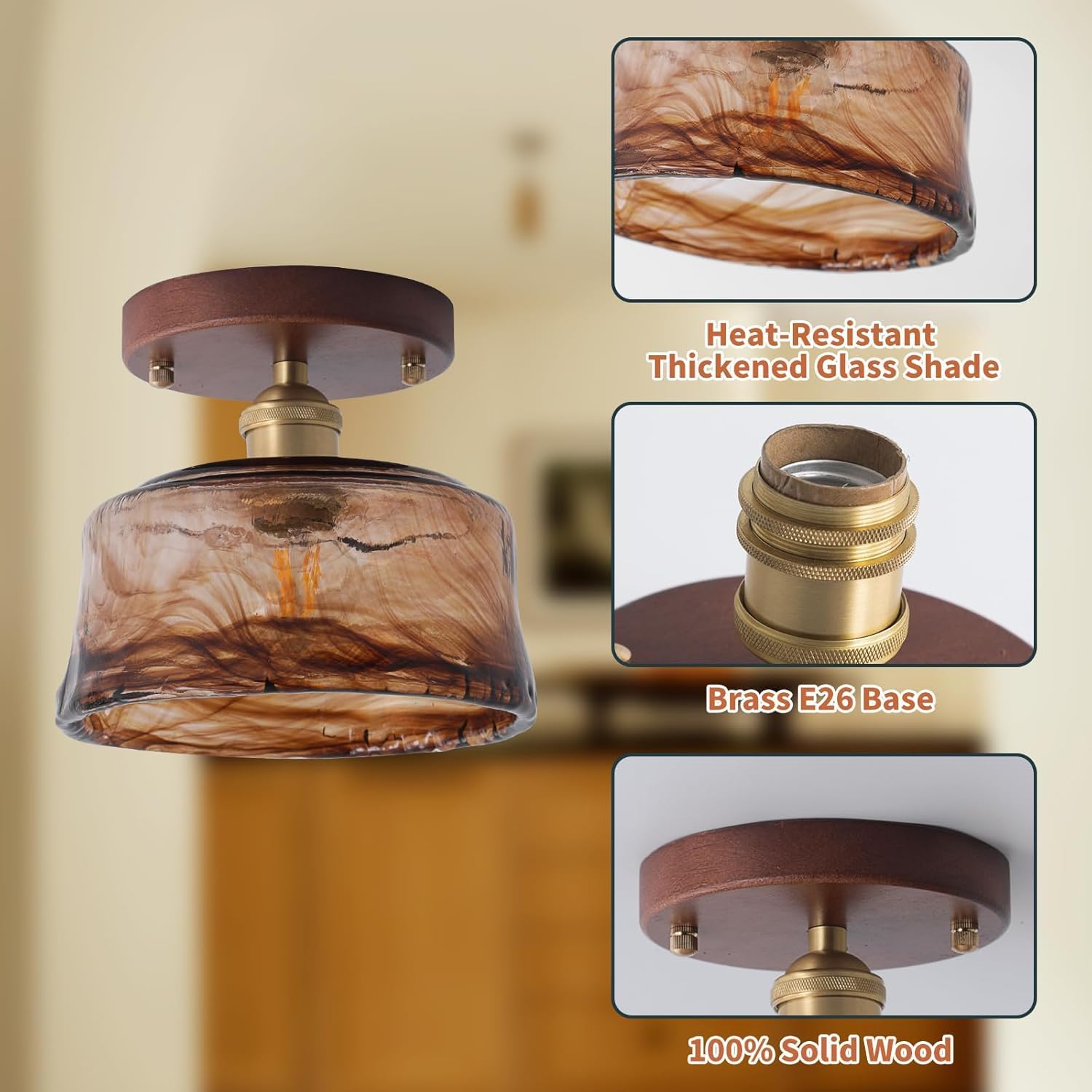 Modern ceiling light brown hallway light wood, brass, glass entry way light