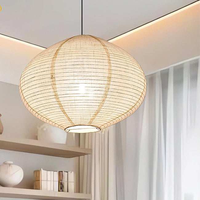 2 Pack handmade pendant light beige bedroom light cotton linen blend hanging lantern