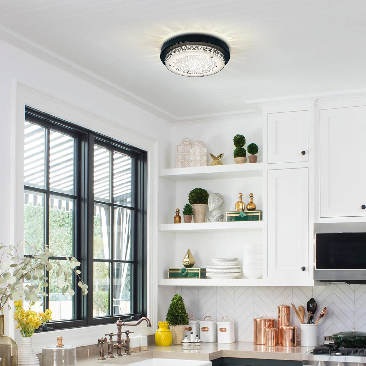 Led flush mount light black hallway light metal+glass ceiling light