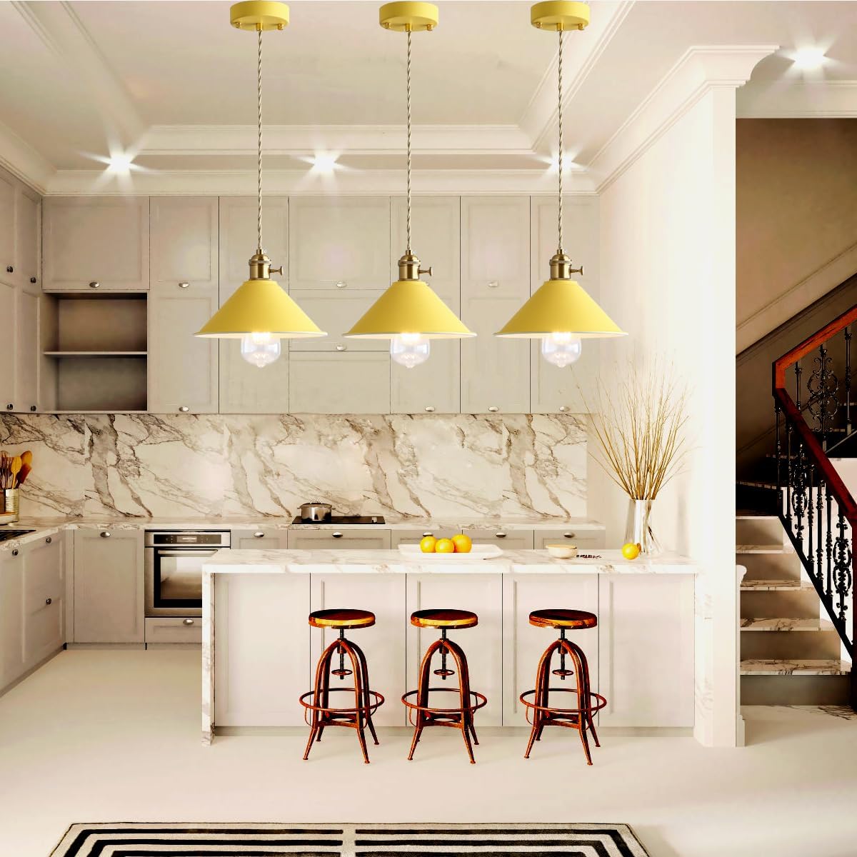 Modern hanging light yellow pendant light bronze alloy steel, iron kitchen light