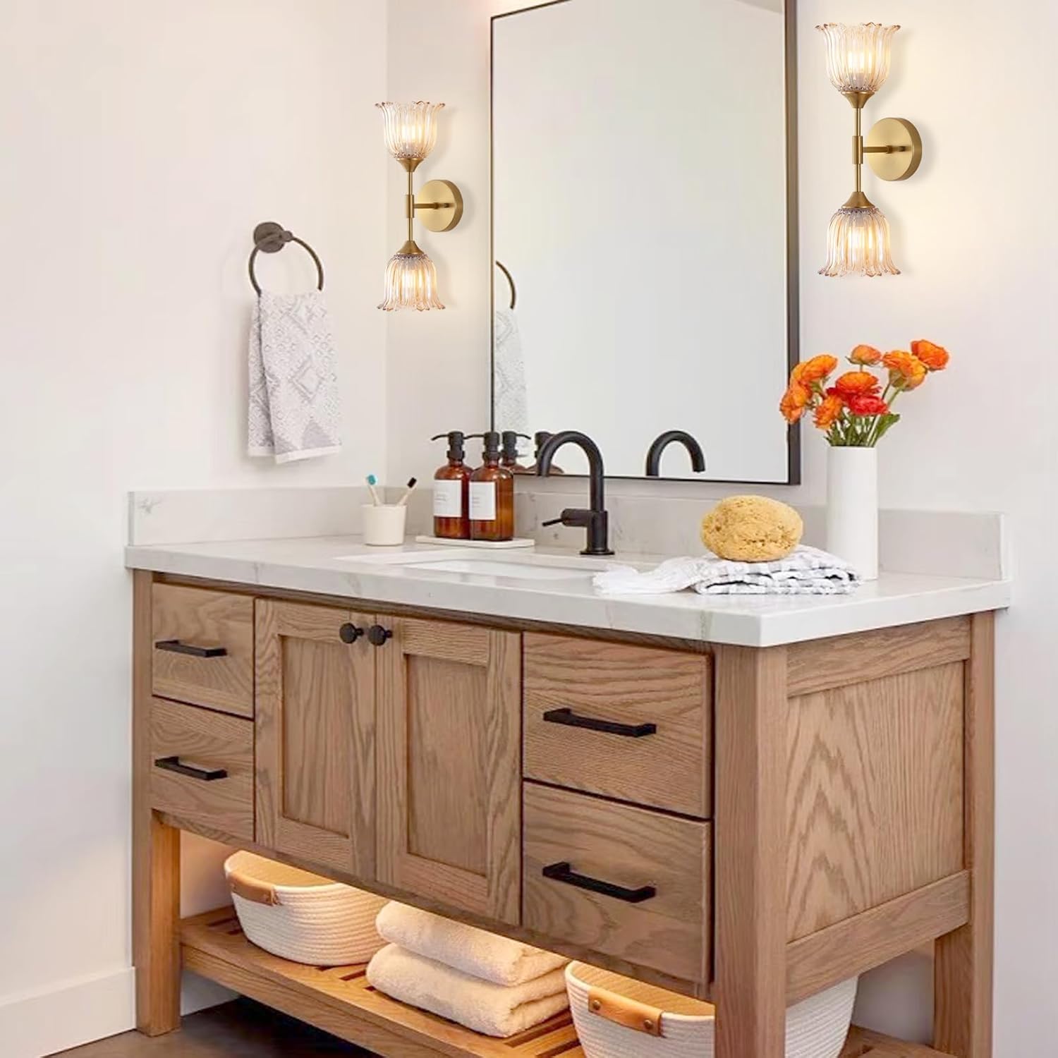 2-lights vanity light gold bedroom light glass, metal wall light