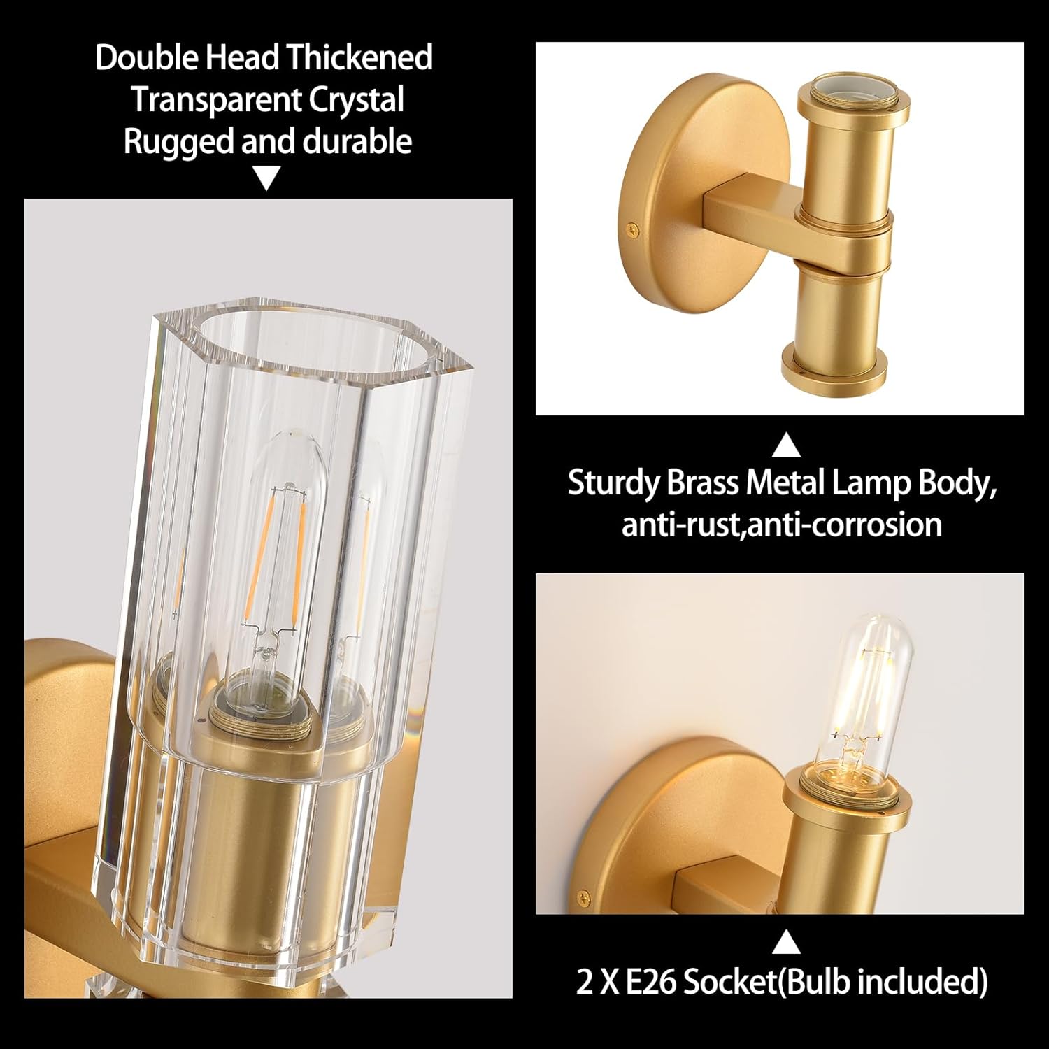 2 Light Entryway light Brass Cylindric light Metal, Crystal wall light