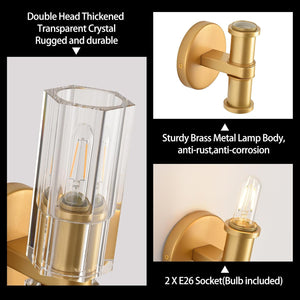 2 Light Entryway light Brass Cylindric light Metal, Crystal wall light