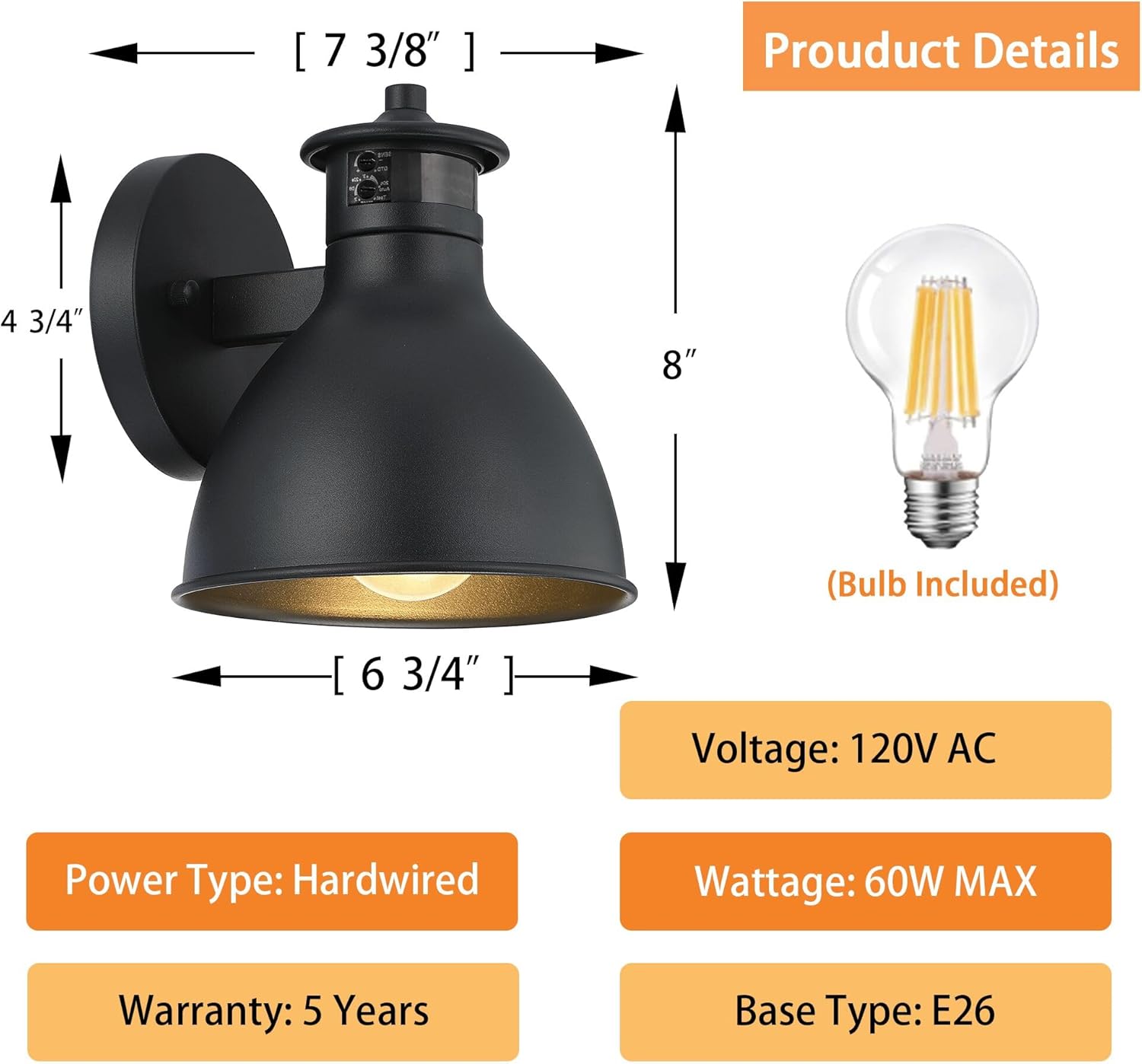 1 pack wall light black patio light metal porch light