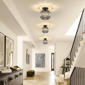 Led chandelier light black+clear entryway light glass, metal ceiling light