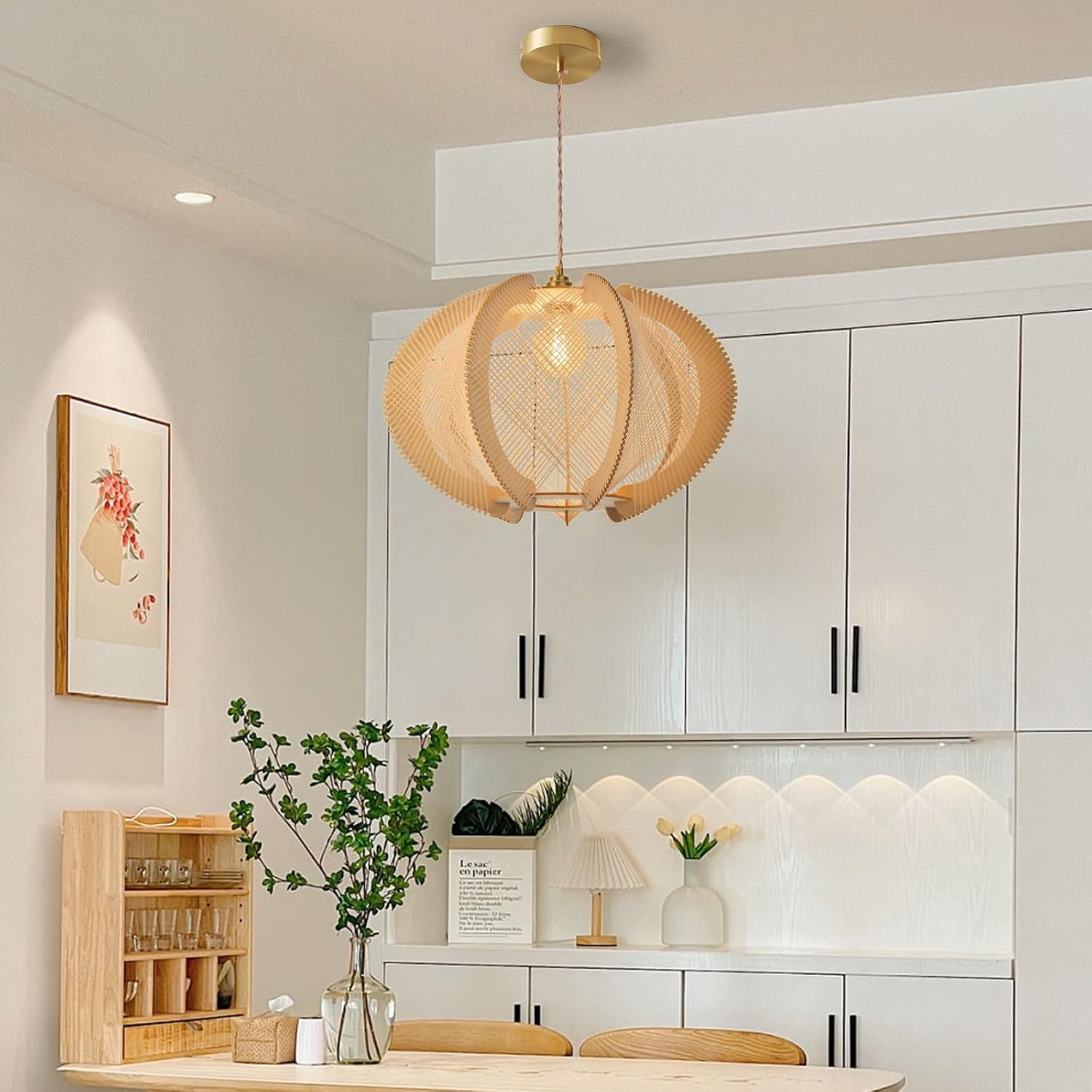 1 Light Pendant light natural ceiling light Wood chandelier light