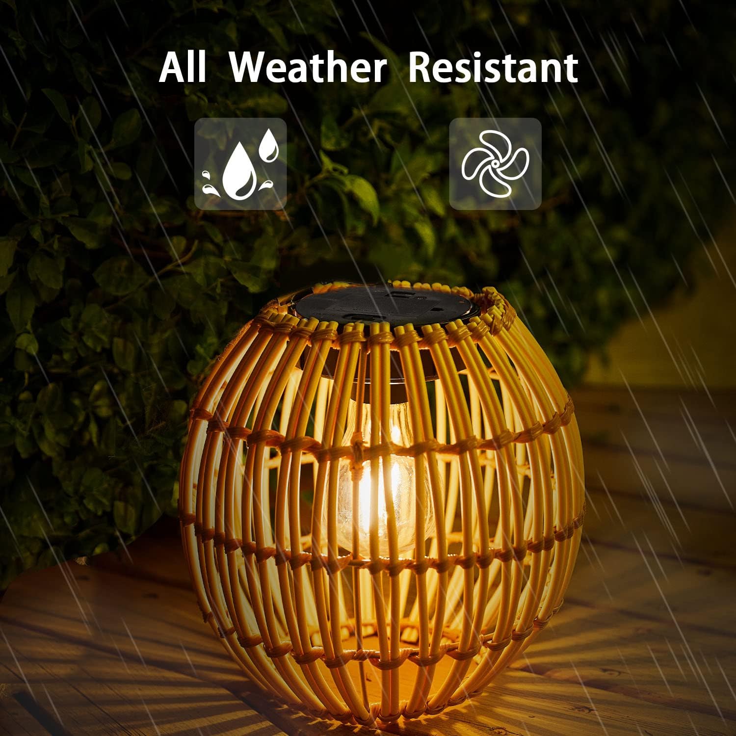 Waterproof solar lantern natural hanging light rattan patio light
