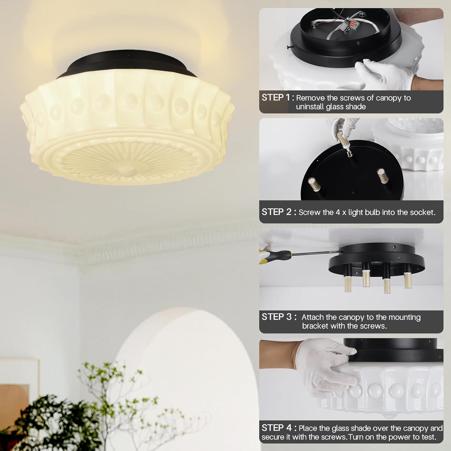 4 led bulbs ceiling light milk white hallway light glass, metal bedroom light